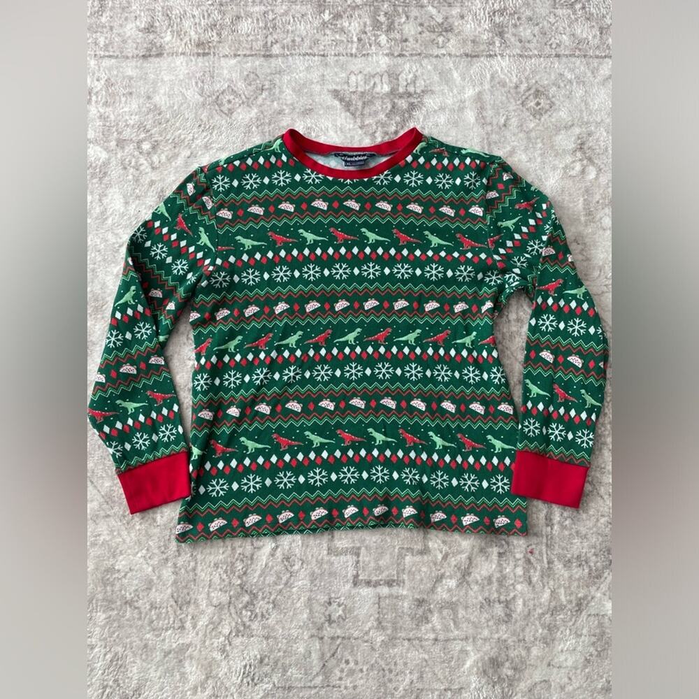 Chubbies Christmas Dinosaur‎ Festive Waffle Long Sleeve Pajama Top XL New